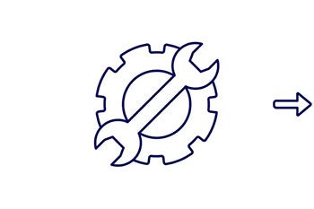 Icono que representa una llave inglesa sobre un engranaje, con una flecha que apunta hacia fuera